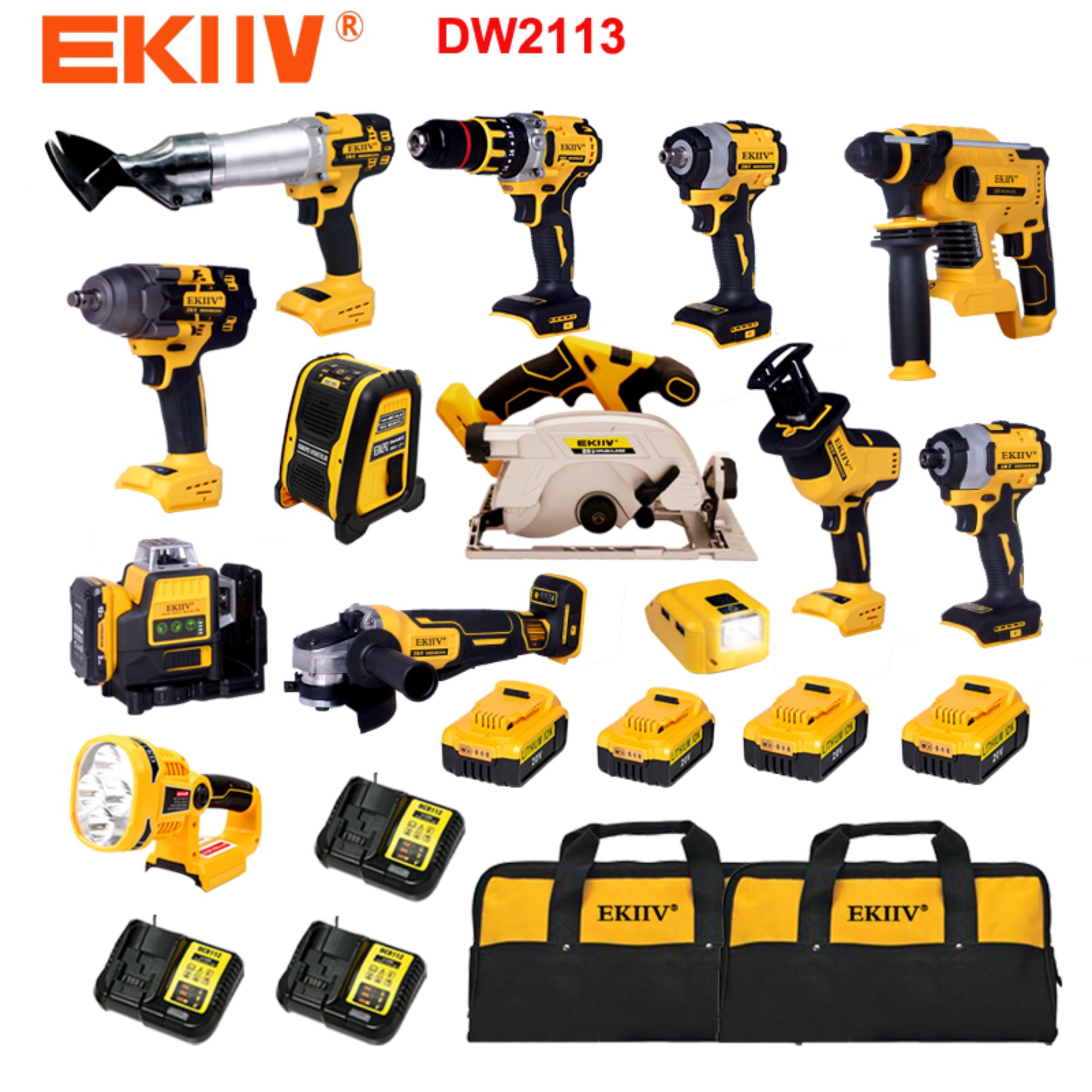 DW2113 EKIIV 20V 13-in-1 akustisches brushless Lithium-Akkubohrmaschinenkombinationsset akustische Werkzeugssets kombiniert professionell 21v