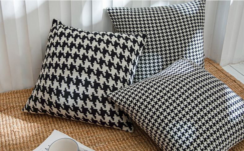 Asg Houndstooth Cotton Knitted Throw Houndstooth Cushion Cover 18*18 Inches Pillow Case for Home Decoration details