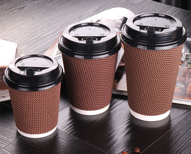 Ripple corrugated paper cups for coffee hot drink details