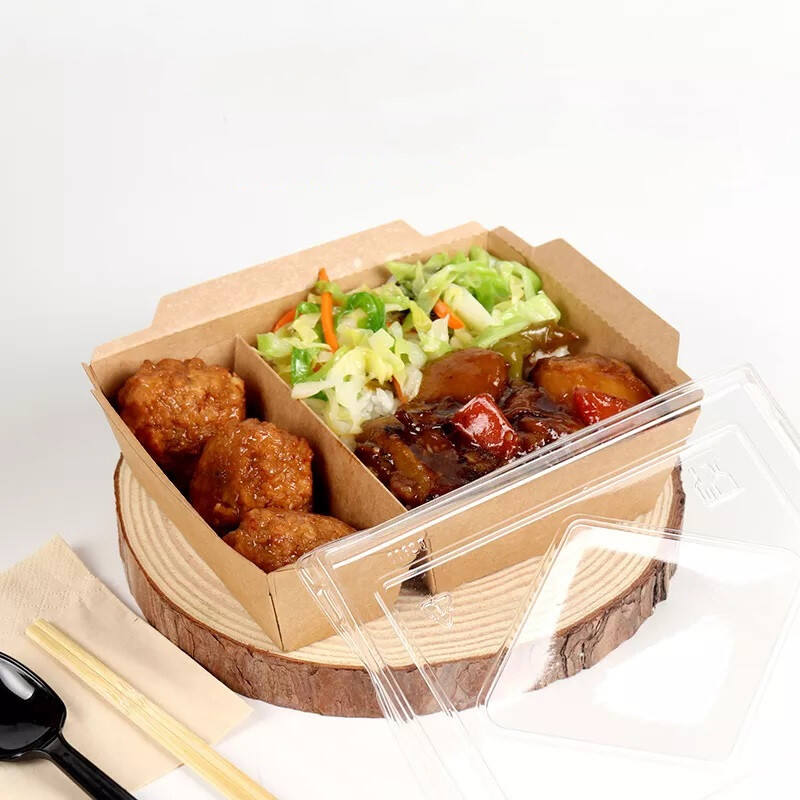 Two compartment lunch box with clear PET lid FOR take away food