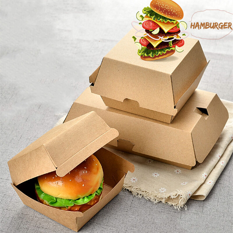 Corrugated kraft paper box for hamburger manufacture