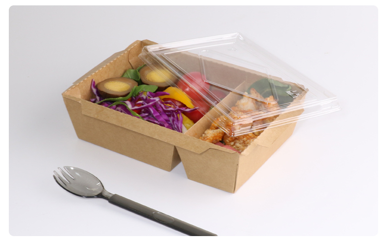 Two compartment lunch box with clear PET lid FOR take away food details