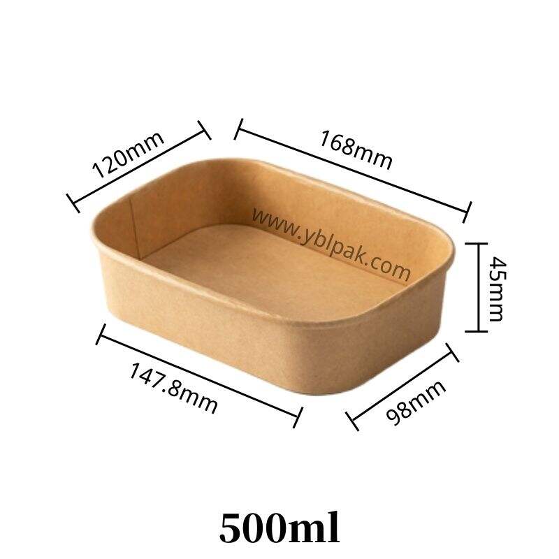 Kraft rectangle paper container for salad fast food factory