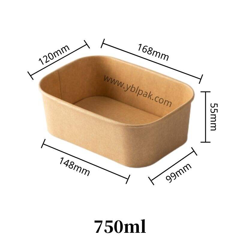 Kraft rectangle paper container for salad fast food factory