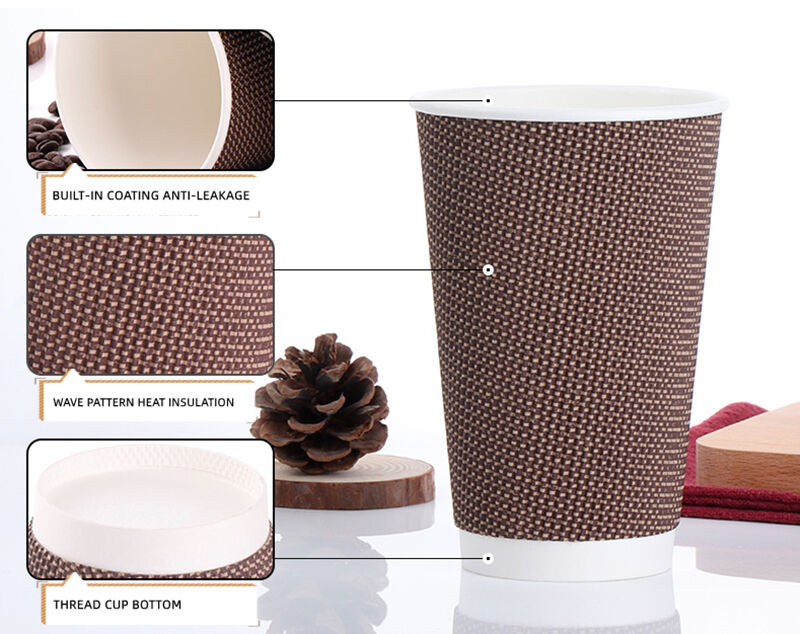 Ripple corrugated paper cups for coffee hot drink details