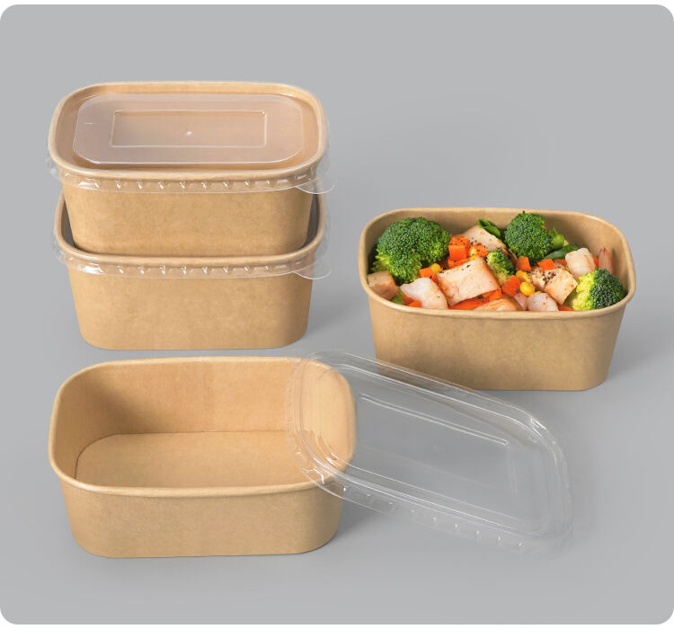 Kraft rectangle paper container for salad fast food supplier