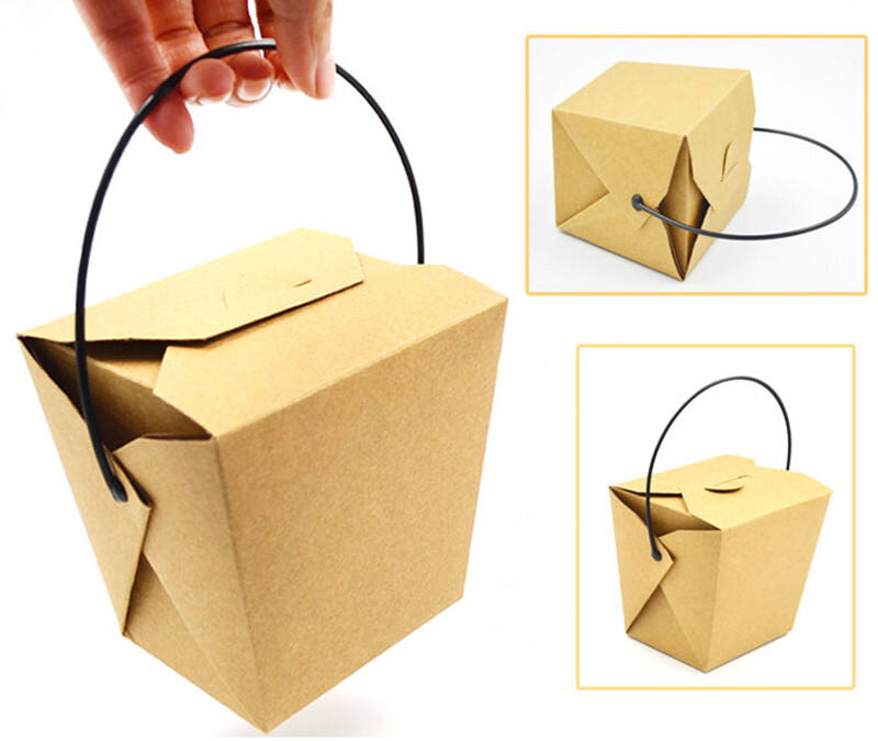 Plastic handle take away paper box for fast food noodle factory