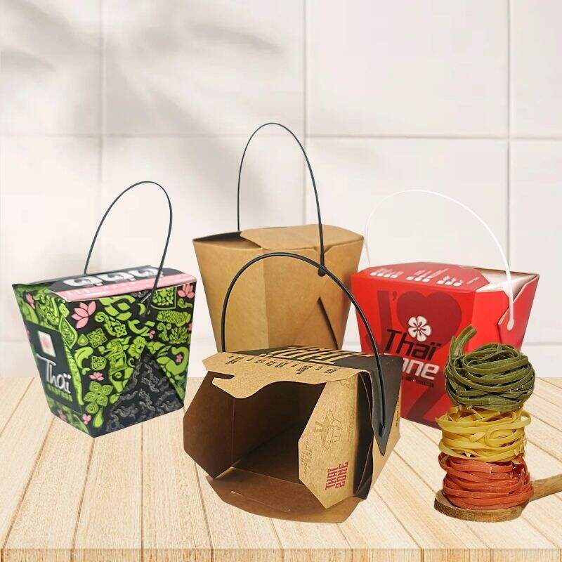 Plastic handle take away paper box for fast food noodle manufacture