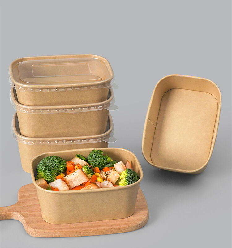 Kraft rectangle paper container for salad fast food