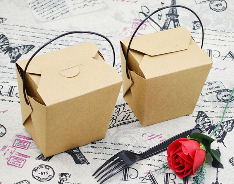 Plastic handle take away paper box for fast food noodle factory