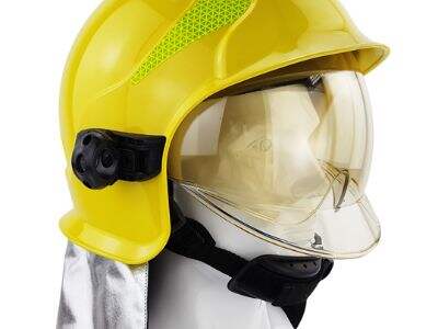 The most commonly used materials for fire helmets are fiberglass or polyetherimide