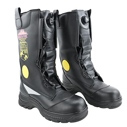 Length Heavy Duty EN15090 Certified Steel head Steel bottom leather Fire Boots with Auto Lacing System(RJX-AB-Q)