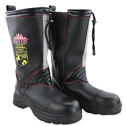 Length Heavy Duty Zipper type EN15090 Certified Steel head Steel bottom leather Fire Boots with Reflective strips	(RJX-AB-Z)