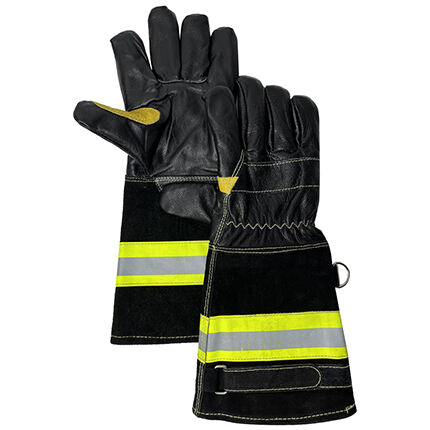 Black Length Cow Leather EN659 Certified Fire Gloves with