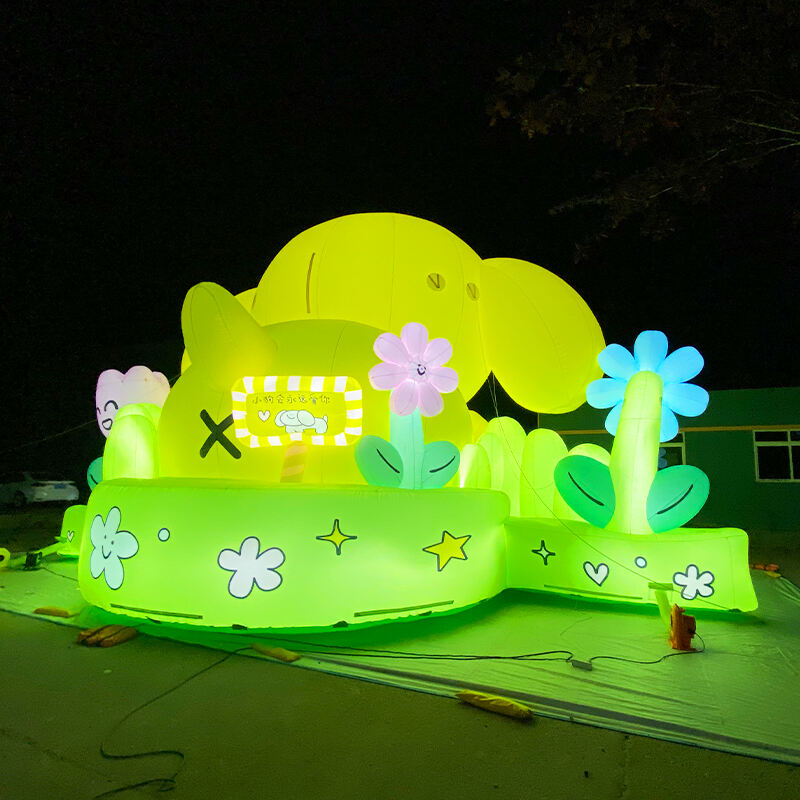 Inflatable dog and flowers with lights