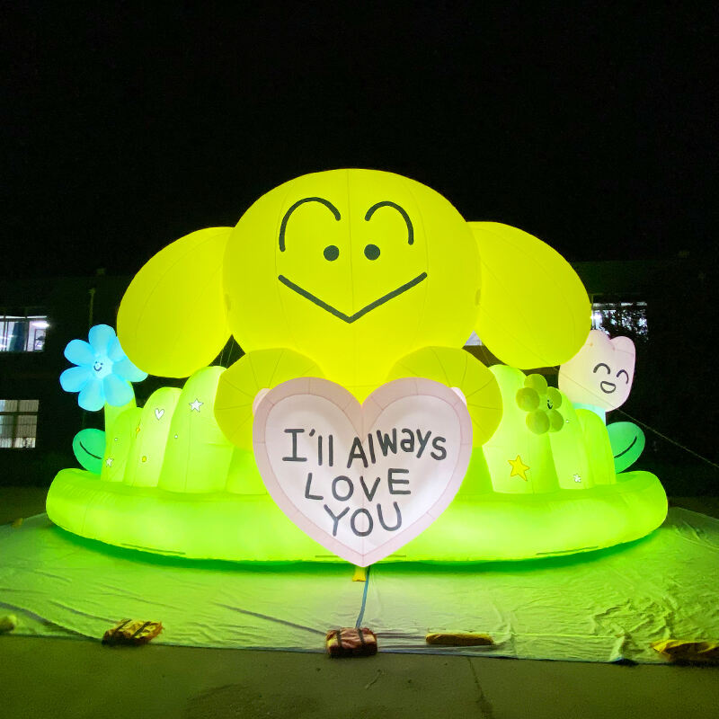 Inflatable dog and flowers with lights