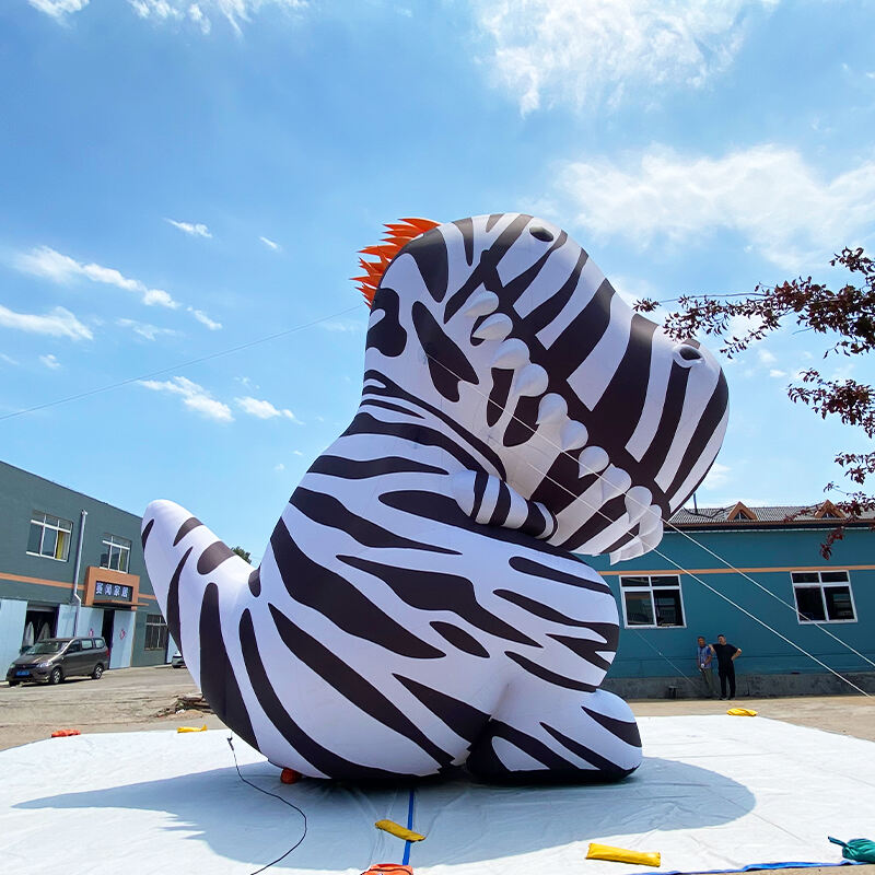 Inflatable striped dinosaur