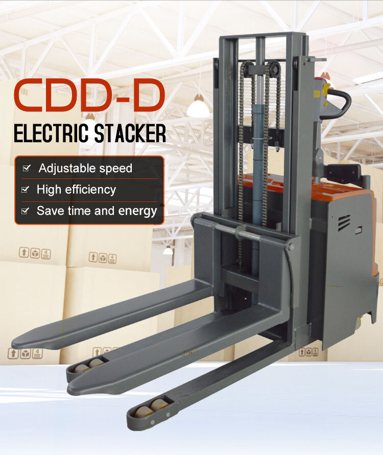 Automatic Stand-on Electric Pallet Stacker Battery Operated Portable Pallet Stacker Forklift manufacture