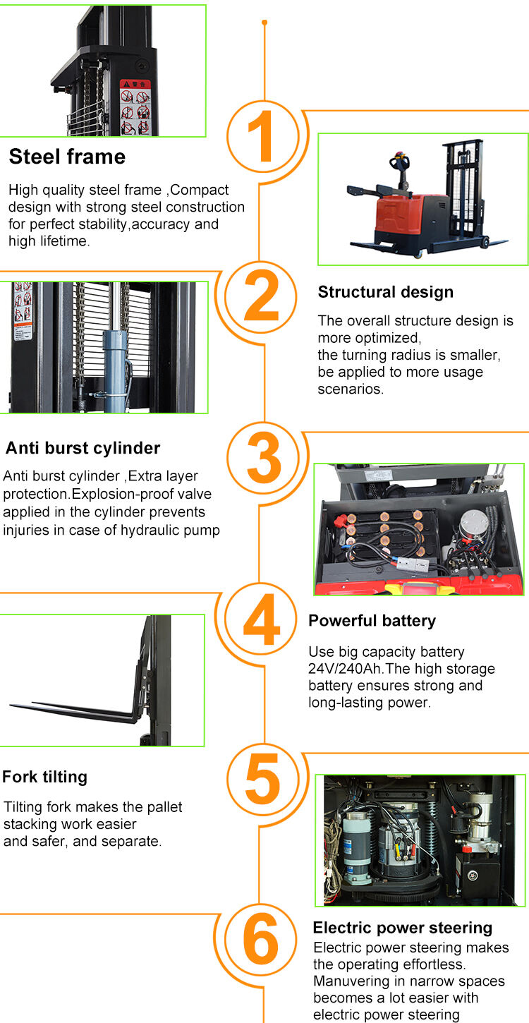 Warehouse 1000kg Counterbalance Electric Container Reach Pallet Forklift Stacker manufacture