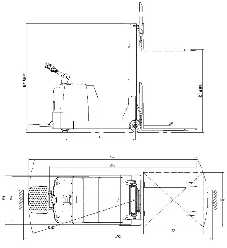 Warehouse 1000kg Counterbalance Electric Container Reach Pallet Forklift Stacker factory