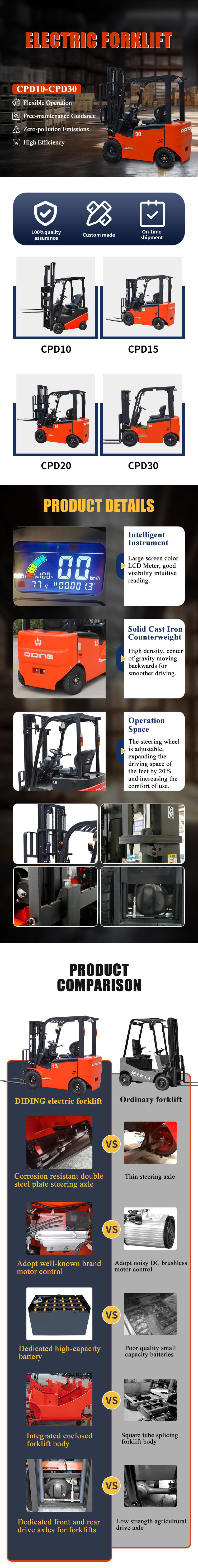 Mini Electric forklift Diding factory 3000mm electric stacker Hydraulic forklift truck supplier