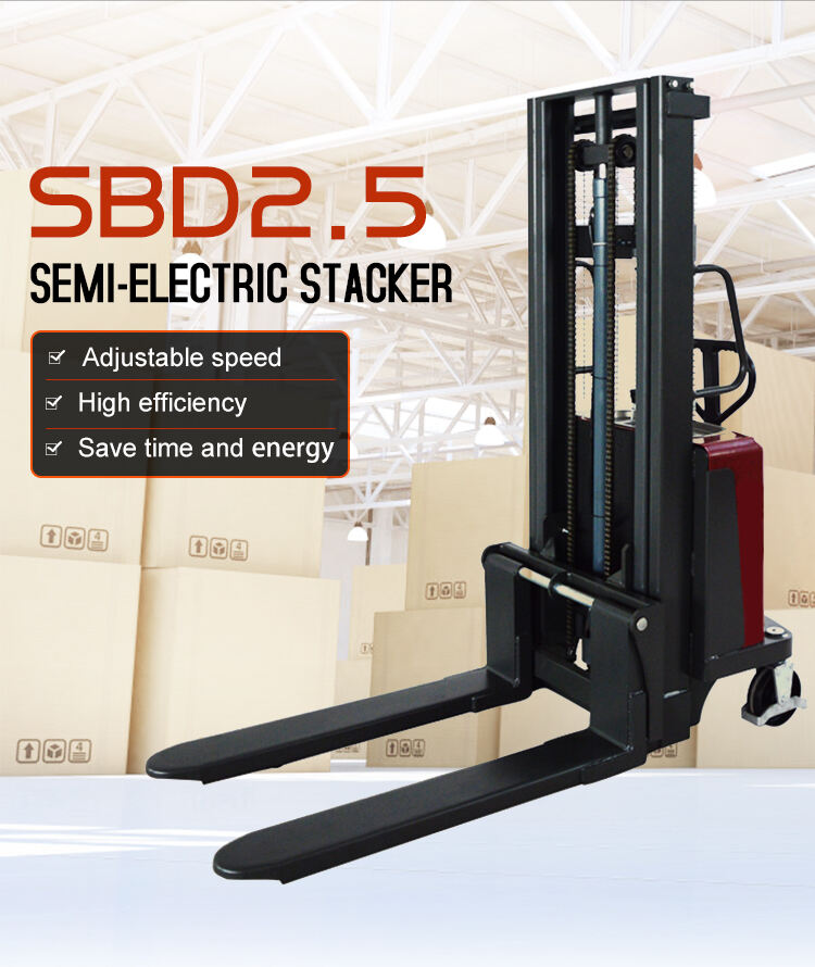 1-2 ton  Portable Battery Electric stacker Semi-electric Pallet Stacker Chinese factory hot sale details