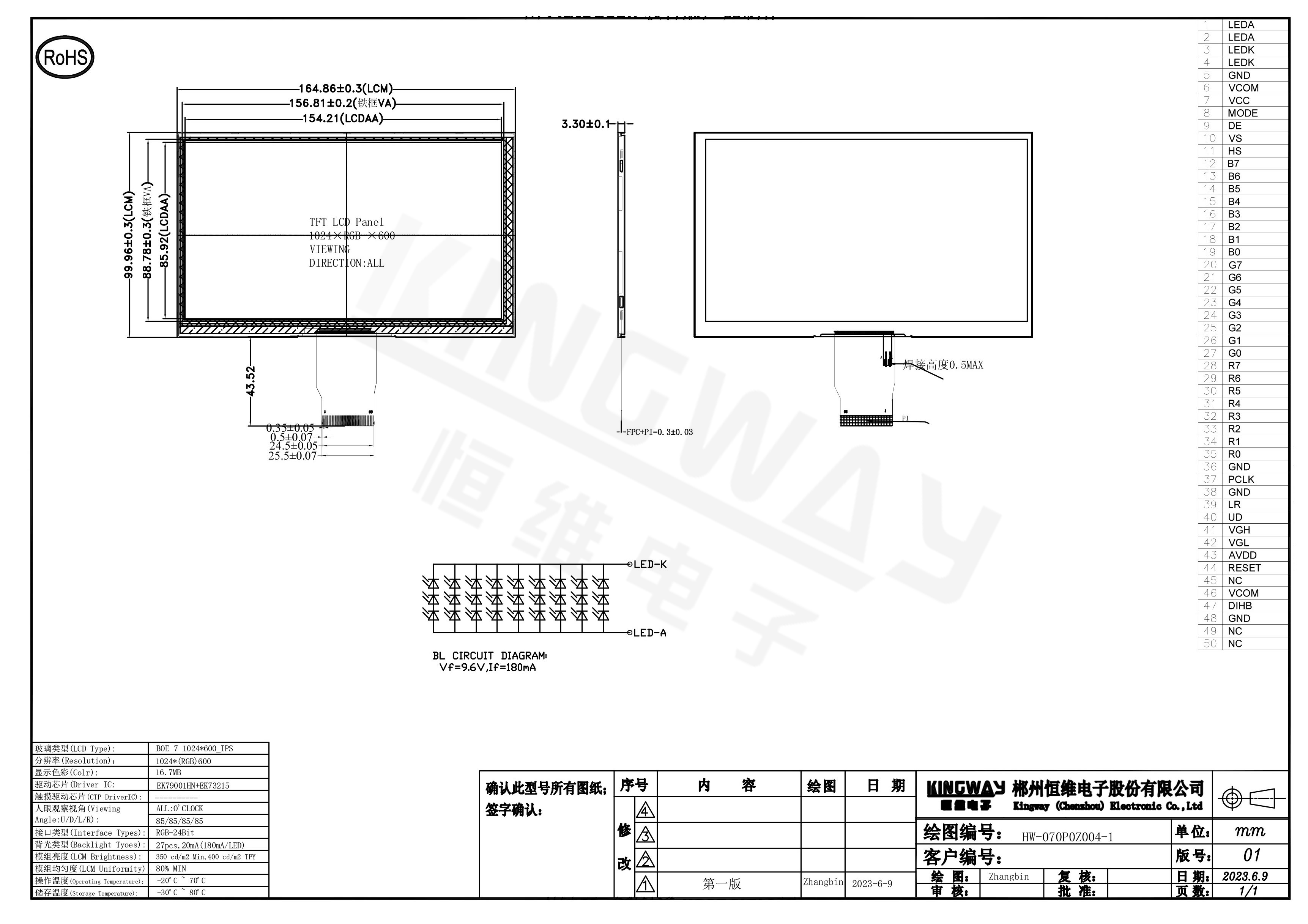 Dibujo de pantalla lcd tft ips suqare de 7 pulgadas