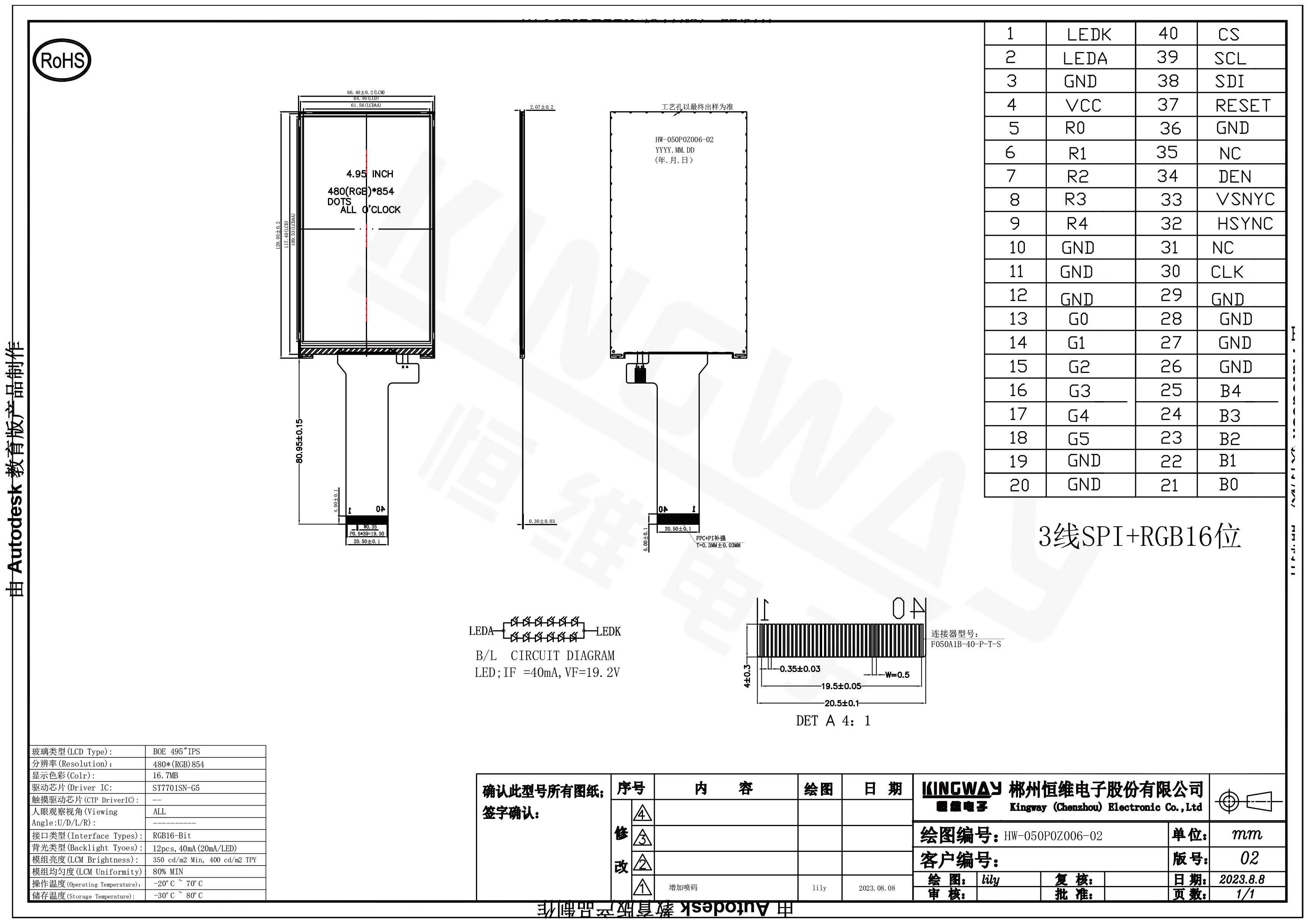 Dibujo de pantalla lcd tft ips suqare de 5 pulgadas