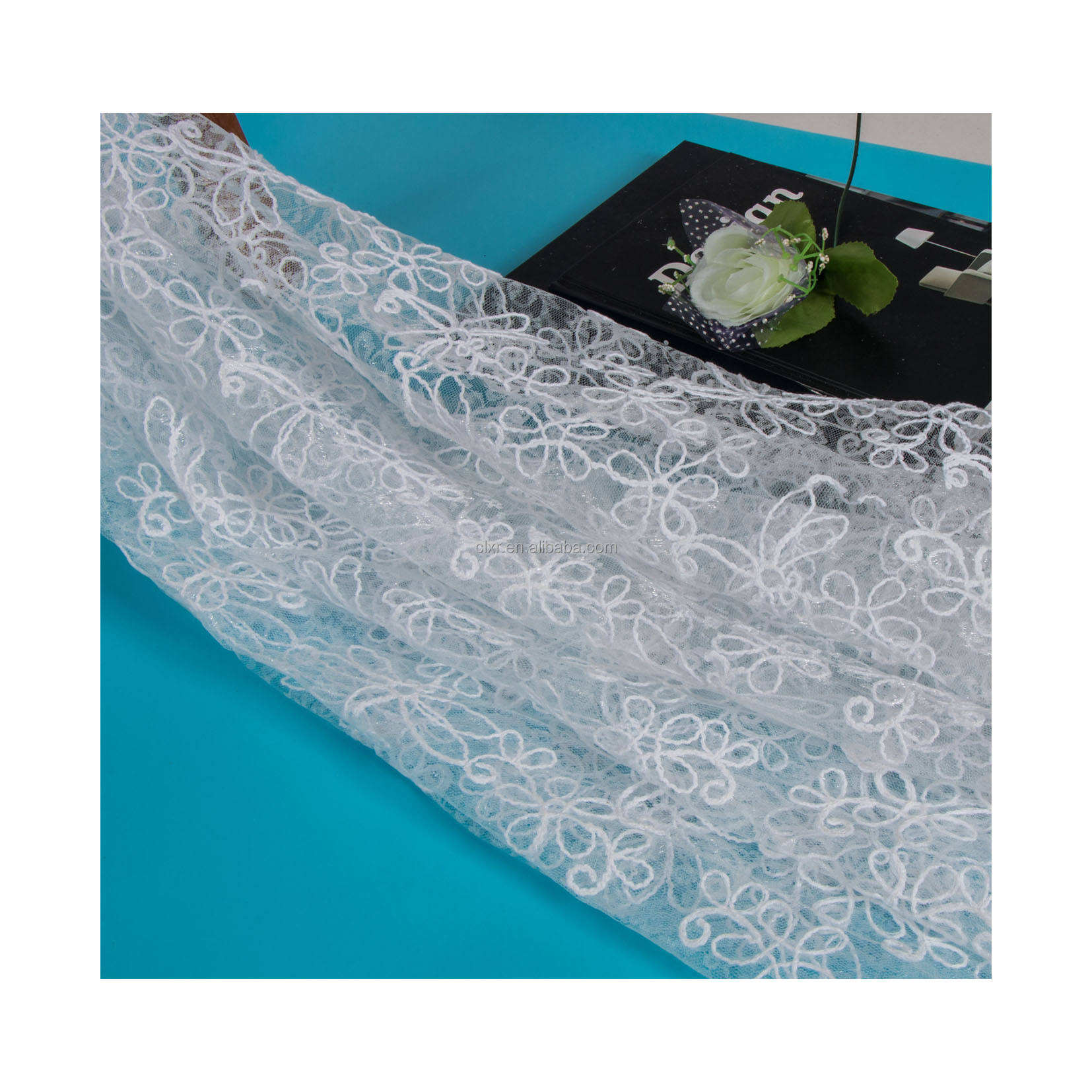 Mesh Cloth Multi-colored Thread Embroidery Tulle Lace Fabric Polyester Wedding Tulle Fabric Factory