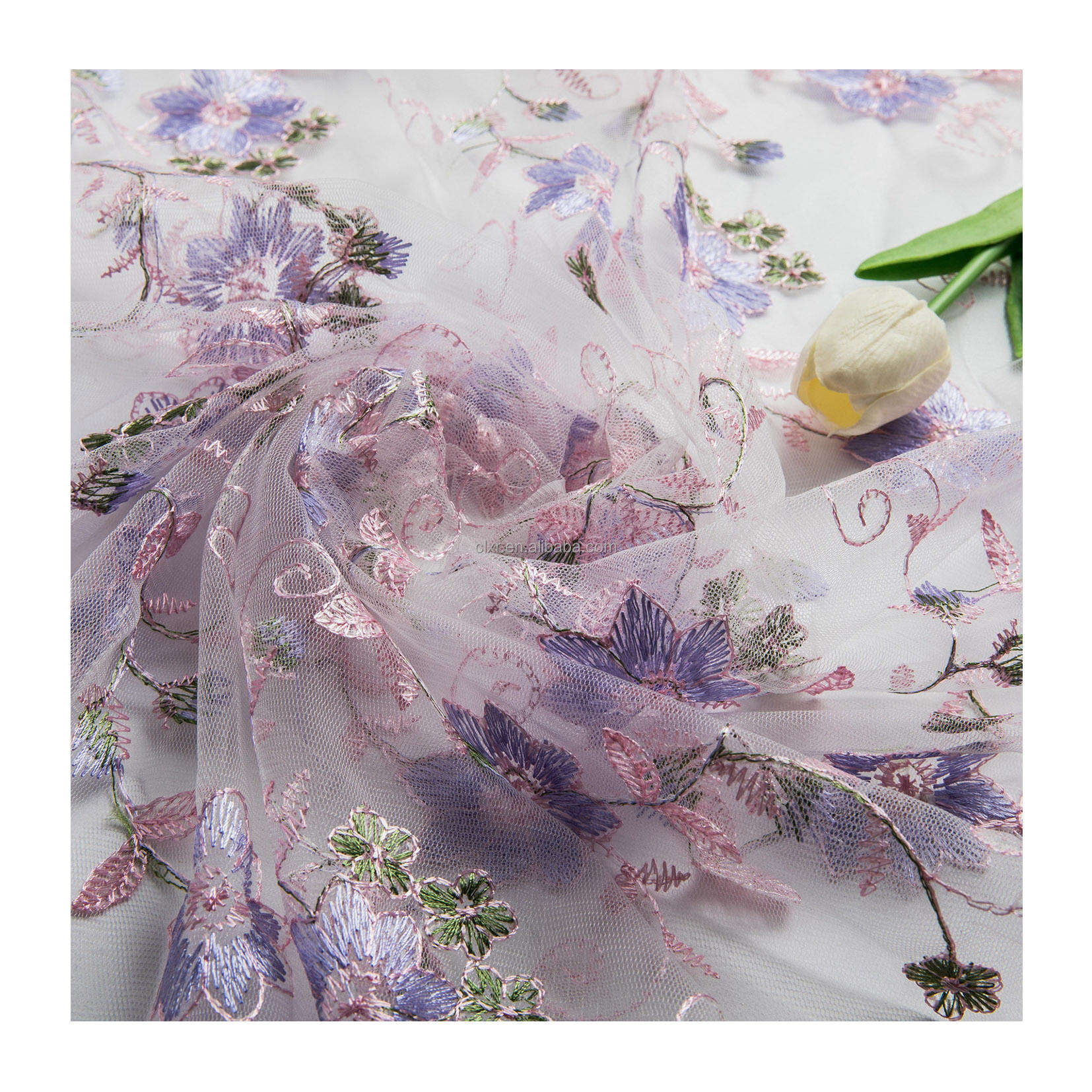 100 Polyester Lace Embroidery Wedding Tulle Fabric African Embroidery Flower Wedding Dress Tulle Lace Fabric