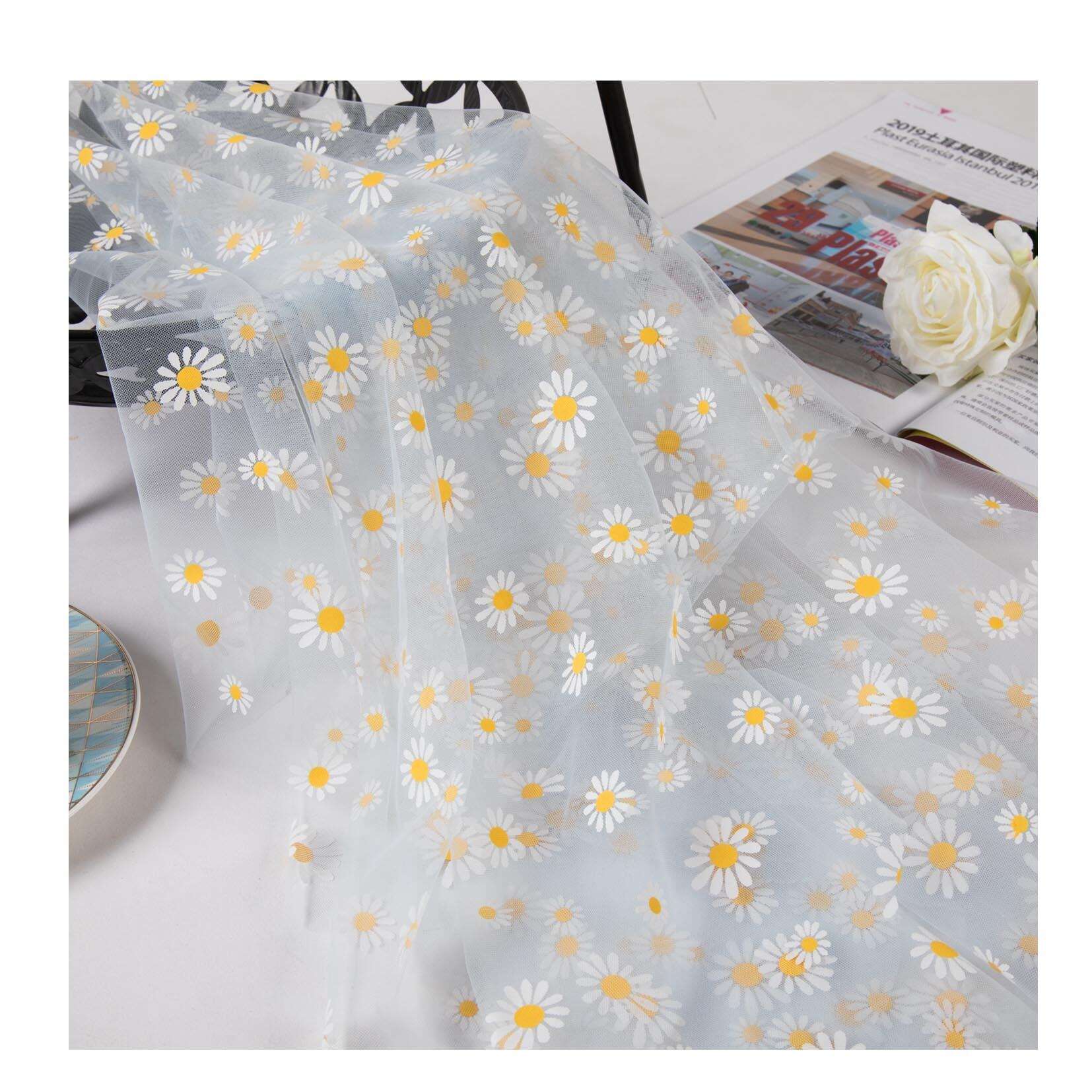 2023 New Fashion Sunflower Sequin Nylon Glitter Embroidery Tulle Mesh Fabric For Girl's Dresses