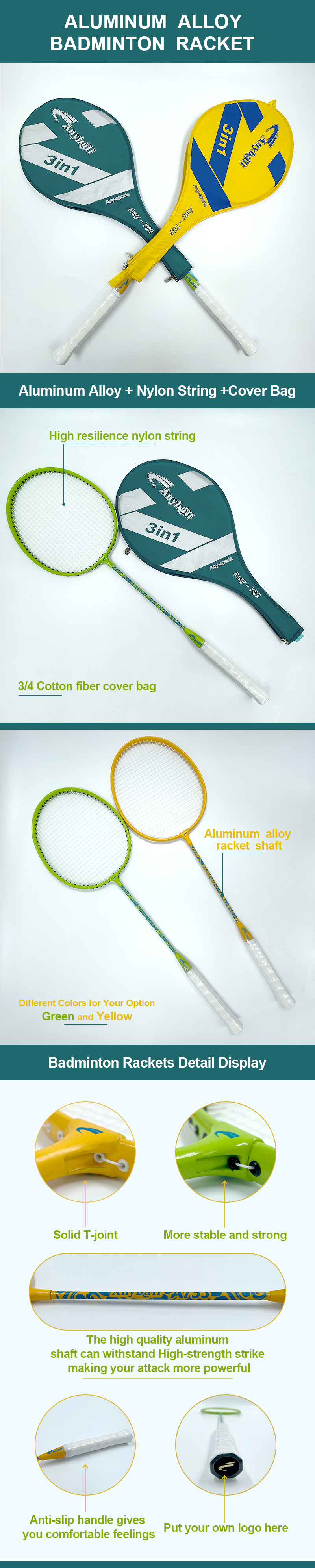 Manufacturer Badminton Rackets Supplier Aluminium Alloy Racquet Single PC Pack with Cover factory