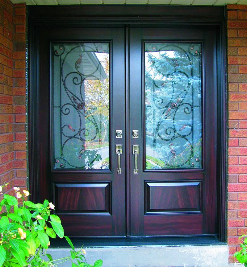 Exterior contemporary residential solid front fiberglass entry door with sidelights details