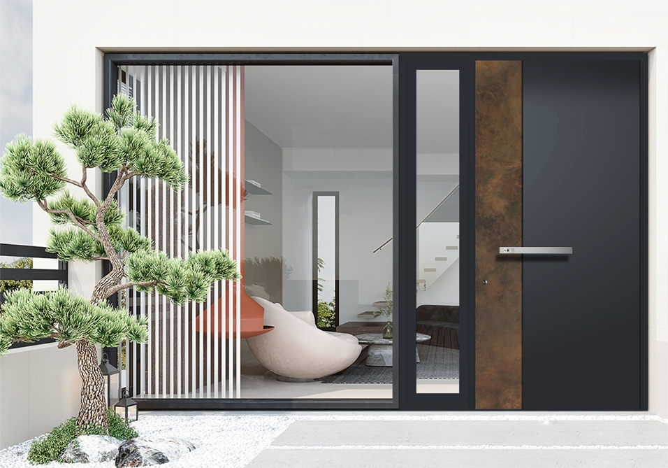 product modern design villas black profile aluminum frame front entry pivoting doors for houses138-2