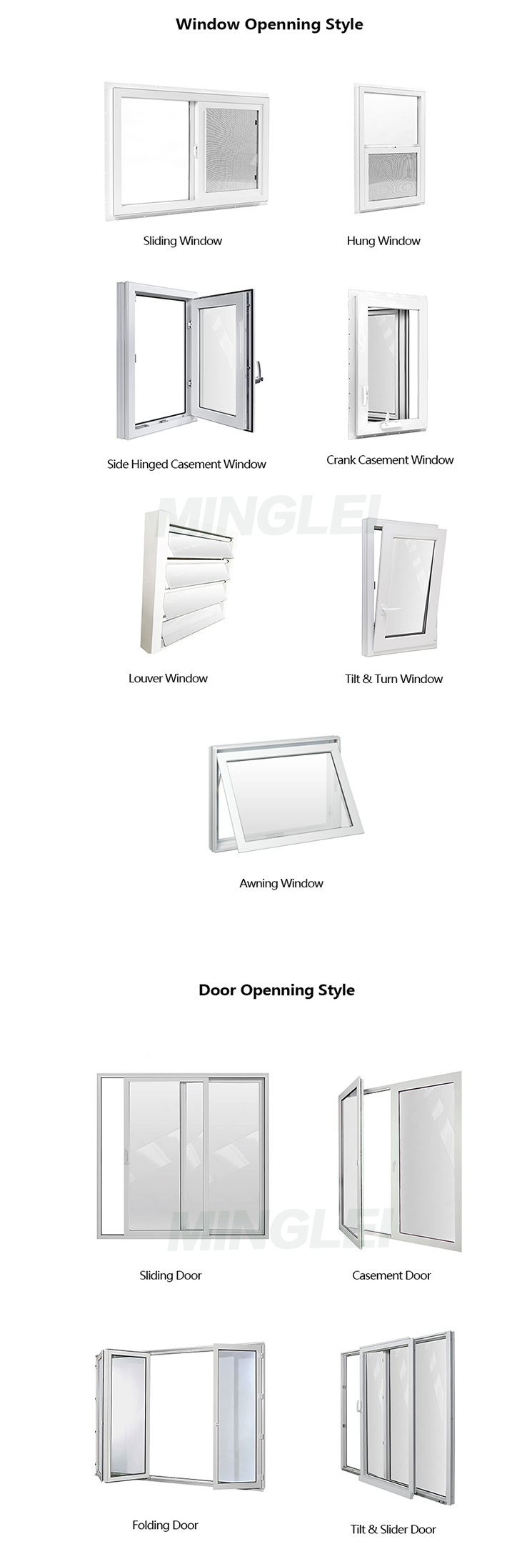 Minglei High Quality Customized American Style UPVC Windows vinyl Single Hung Window factory