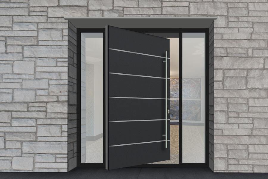 product modern design villas black profile aluminum frame front entry pivoting doors for houses-1
