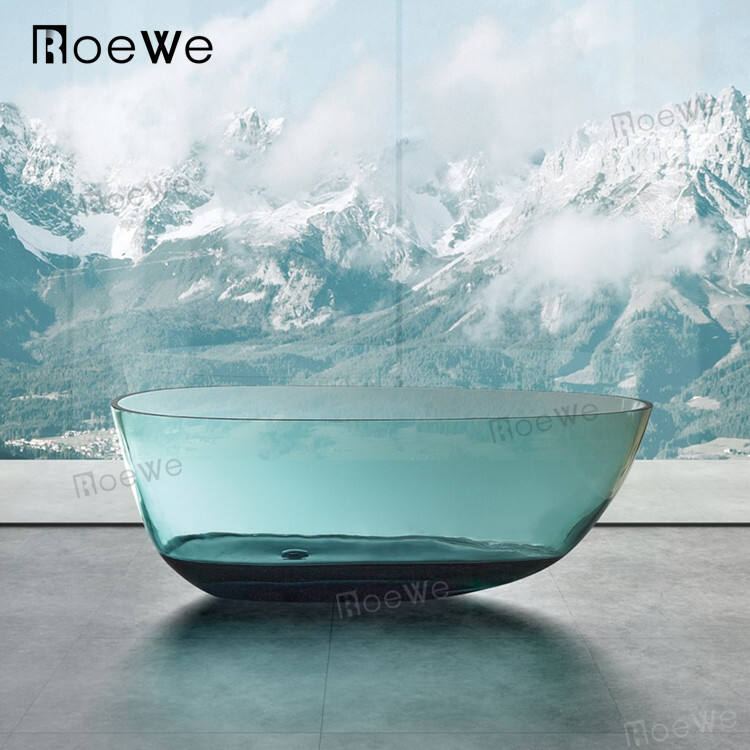 Roewe 1600mm acrylic transparent bathtub oval freestanding crystal resin bath tubs clear, hotel bathroom soaking hot tub