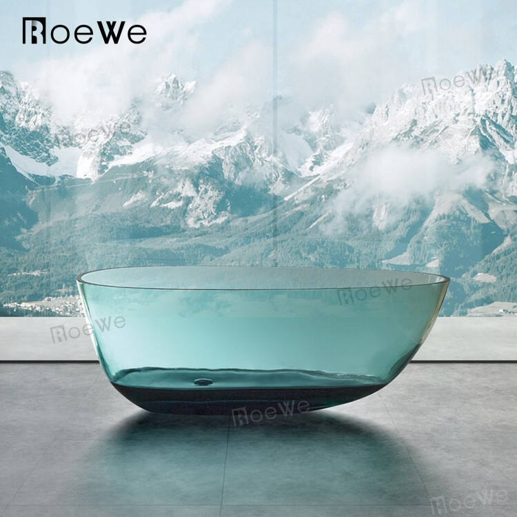 Roewe 1600 mm transparente Acrylbadewanne, ovale freistehende Kristallharzbadewannen, klare, Hotelbadezimmer-Whirlpool