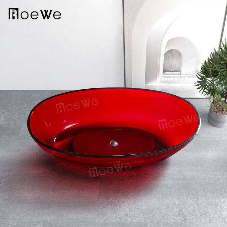 Transparent bath tub red color crystal clear resin bathtub translucent