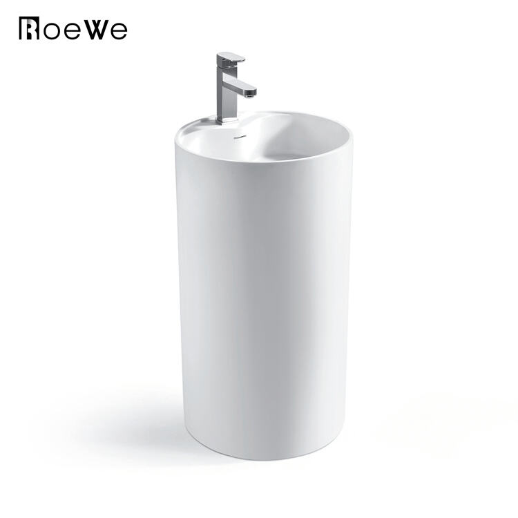 Lavabo sur colonne de salle de bains, lavabo à main sur pied à surface solide