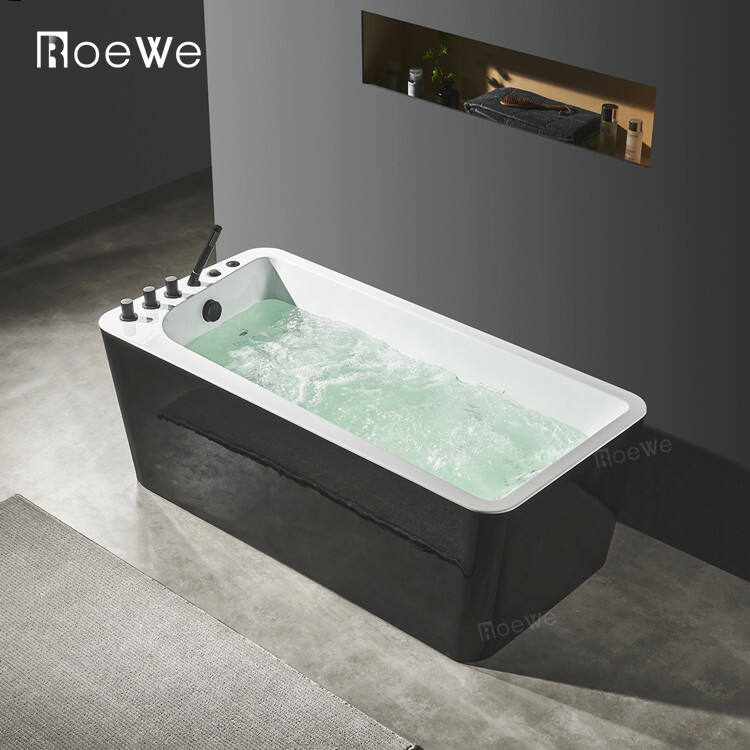 Pezsgőfürdős szabadon álló fürdőkád luxus fekete csapteleppel