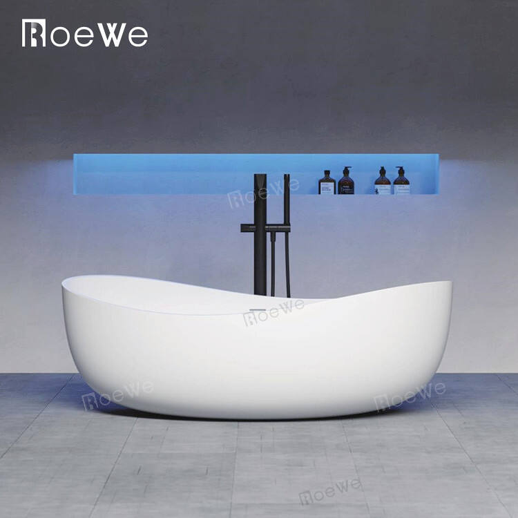 modern black stand free soaking bathtub hot tub, two person large size solid surface composite stone resin stand alone bathtub