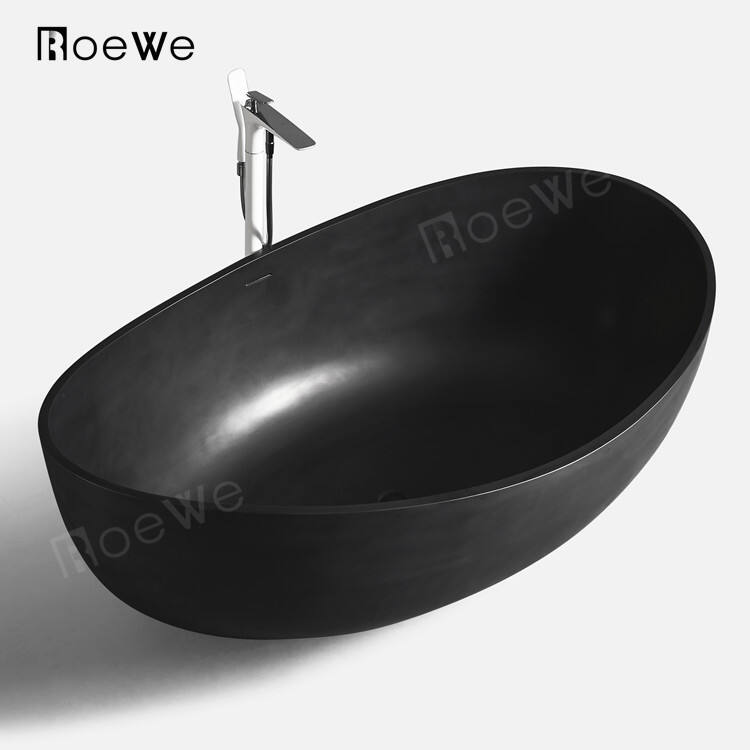 modern black stand free soaking bathtub hot tub, two person large size solid surface composite stone resin stand alone bathtub