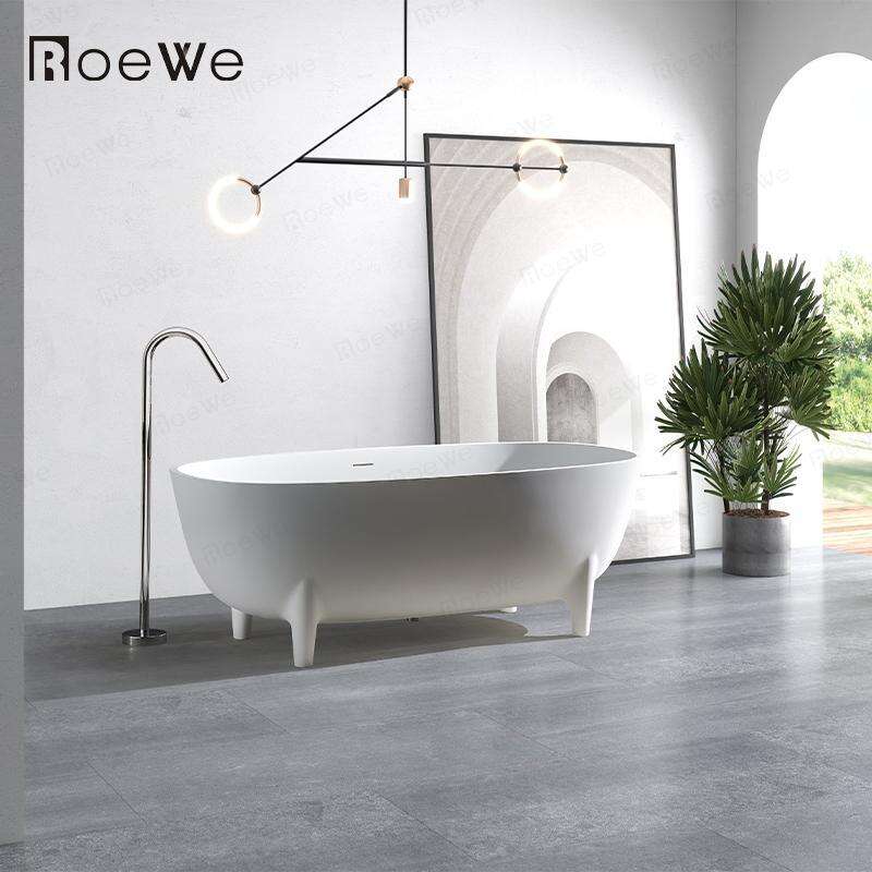 matte white artificial stone freestanding bathtub with legs