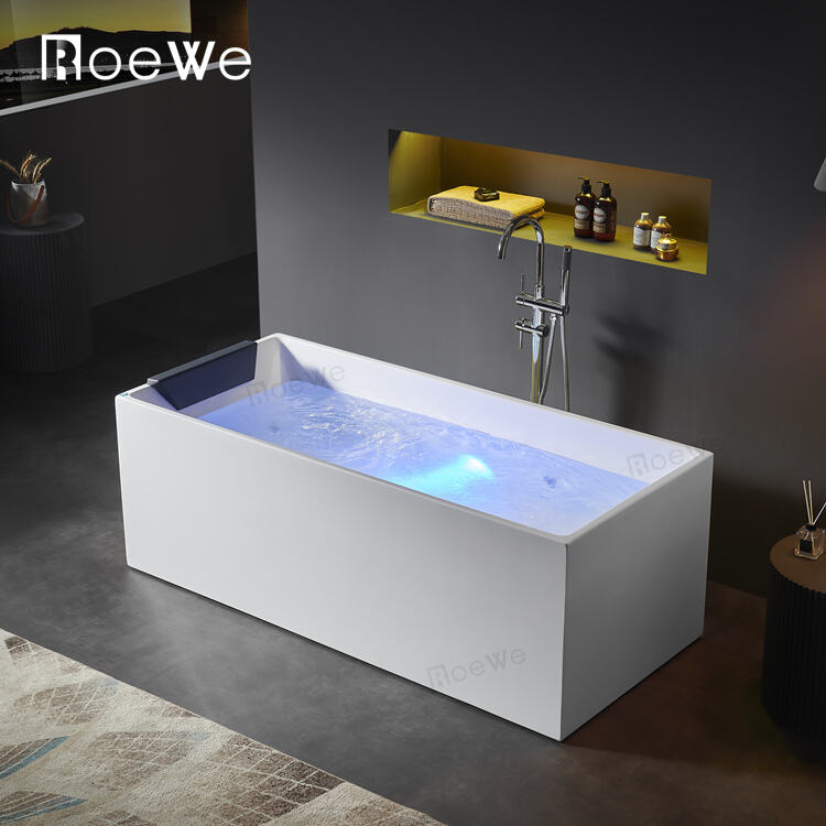 Bak mandi akrilik pusaran air permukaan mengkilap dengan fungsi pijat