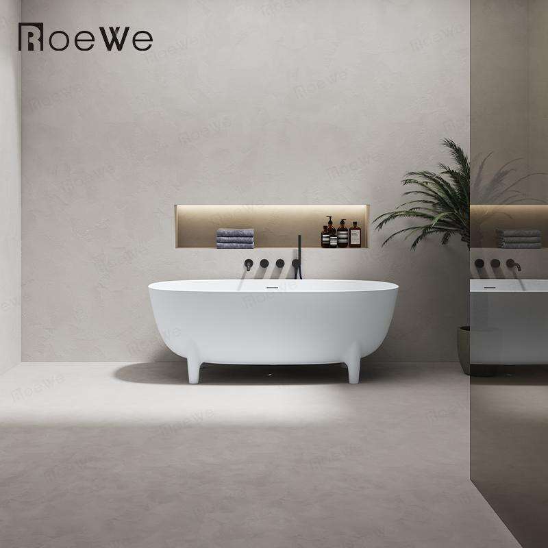 matte white artificial stone freestanding bathtub with legs