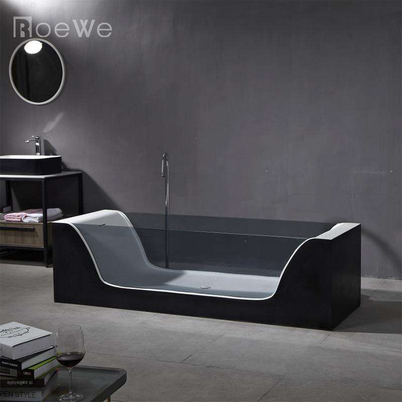 rectangular acrylic composite stone bath bathtub with transparent glass