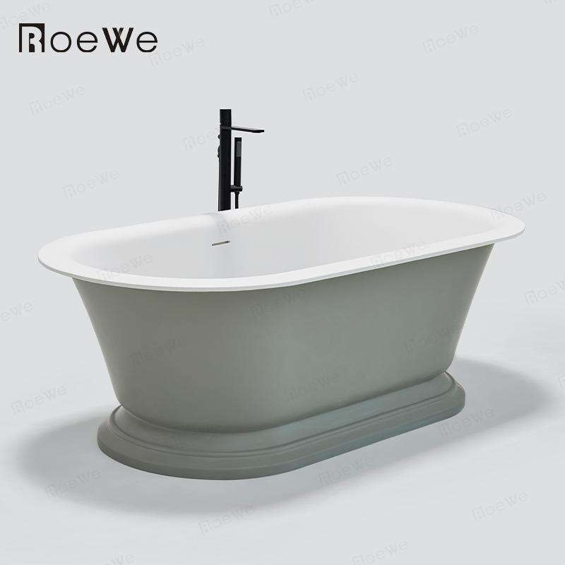 رنگ خاکستری و سفید وان حمام با طراحی کلاسیک وان رزین سنگ مصنوعی
