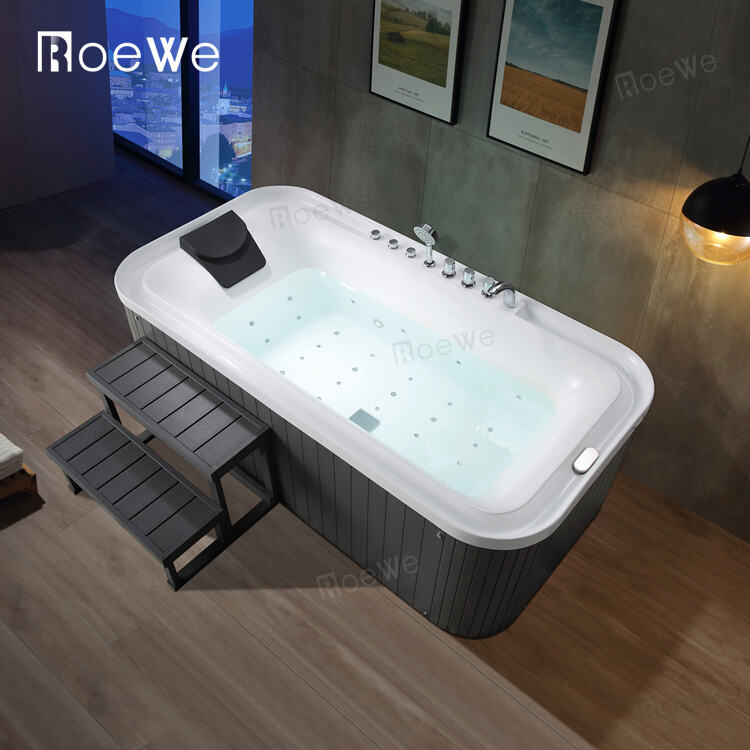 Wooden skirt modern spa acrylic whirlpool massage bathtub price with step