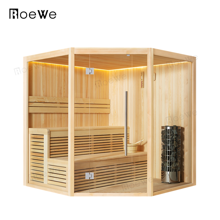 Roewebath wooden sauna room na may makukulay na LED lights na bubong